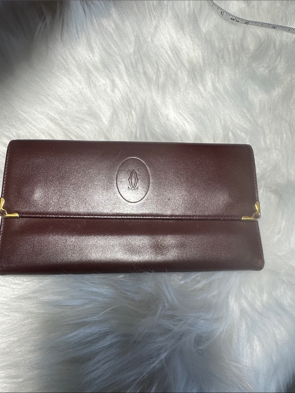 Cartier Burgundy Leather Continental Wallet with Gold Accents